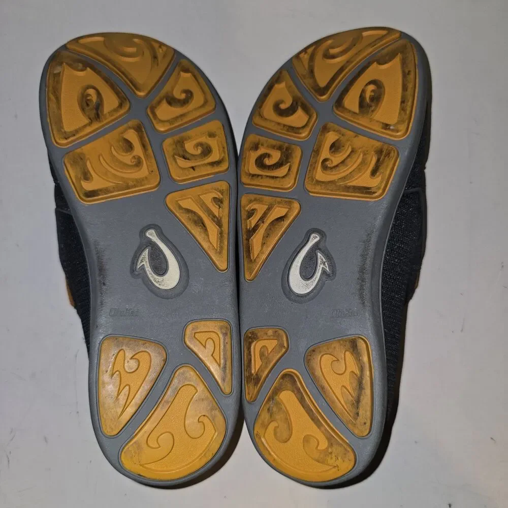 Olukai Nohea Mesh Men's Size 9 Gray Orange Slip On Slide Boat Deck  10188-4242